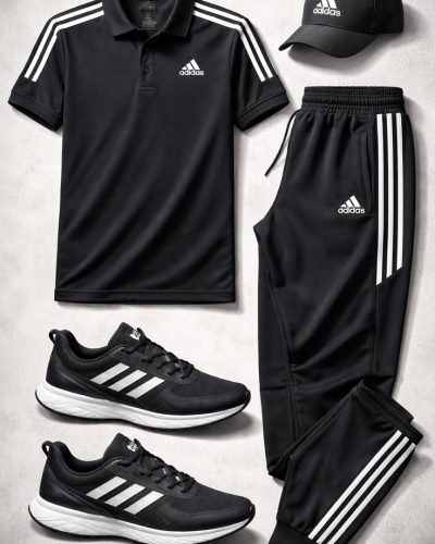 All-Black Adidas Men’s Sports Outfit – Premium Athletic Style Set